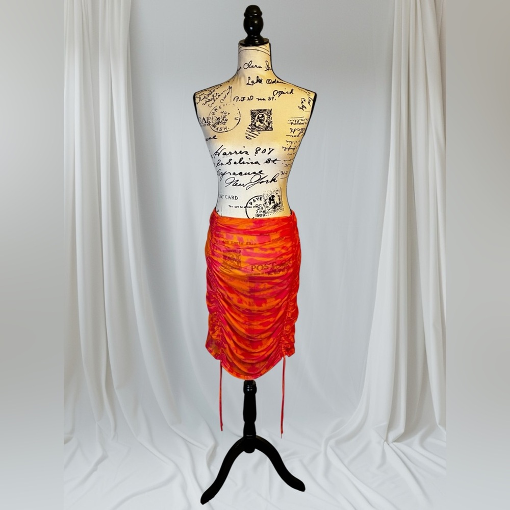 Vibrant Orange and Pink Sheer Ruched Skirt/Swim Cover Up Plus size 3X